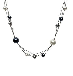 Premier Designs Faux Pearl Necklace Class Act Gray White Round Beads Silver Tone